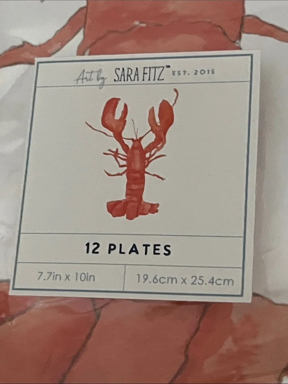Sara Fitz Lobster :Striped Paper Plates - Coral Lobster Design (12 Pack)